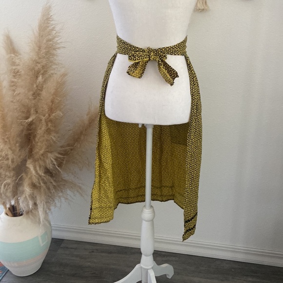 Vintage half apron yellow black smock rikrak ribbon kitchen home cooking 60s 70s - Picture 10 of 15